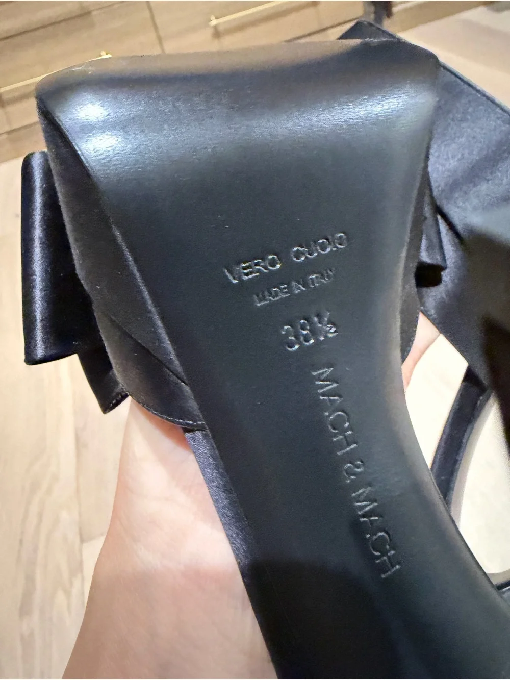 Mach & Mach Black Satin Platform Ankle-Strap Sandals with rhinestone Bow